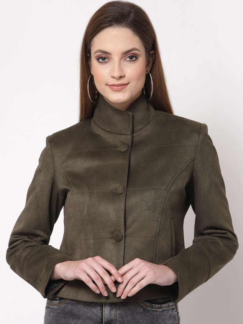 Buy Juelle Women Olive Solid Stand Collar Pea Coat Coats for Women 16775410 Myntra