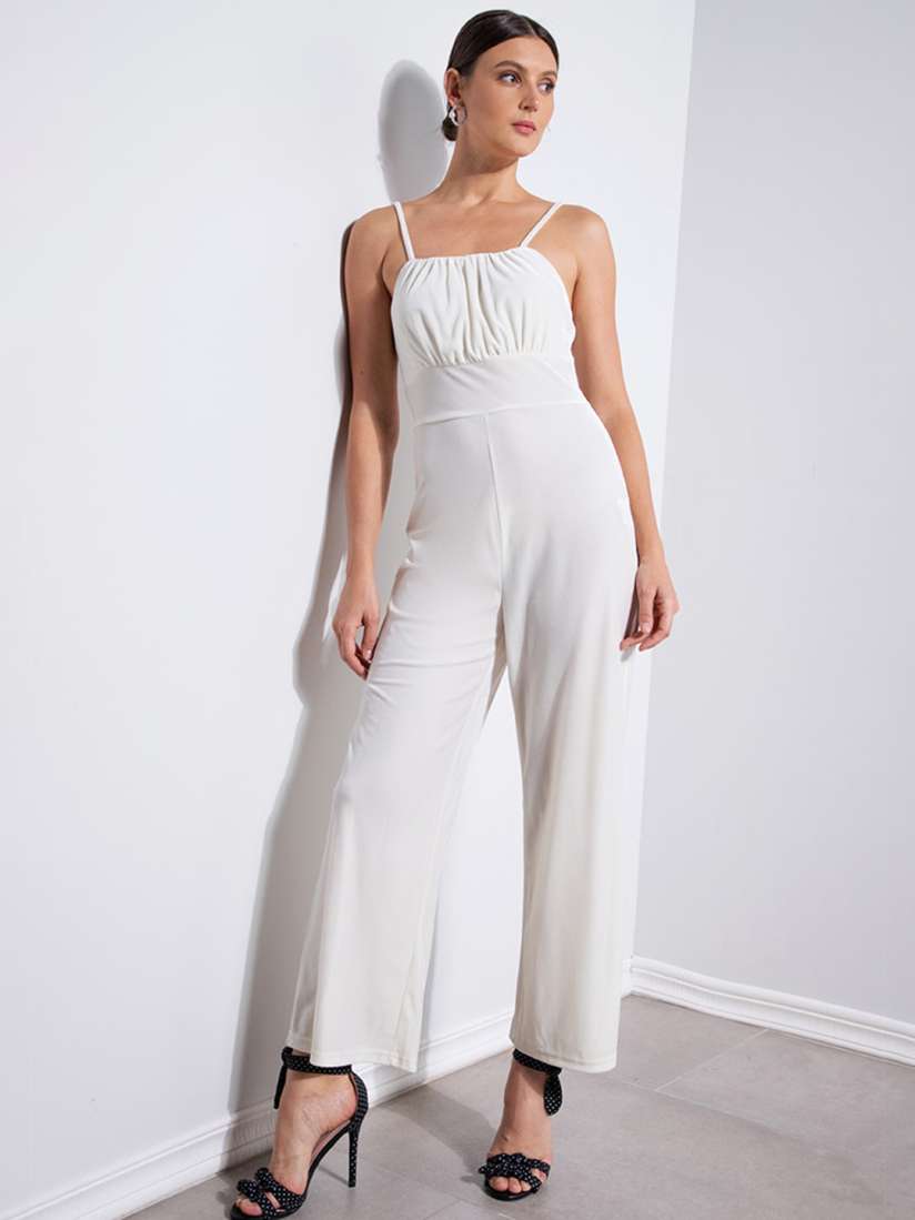 Buy ZALORA OCCASION White Velour Ruched Bustier Cami Jumpsuit Jumpsuit for Women 16776810 Myntra