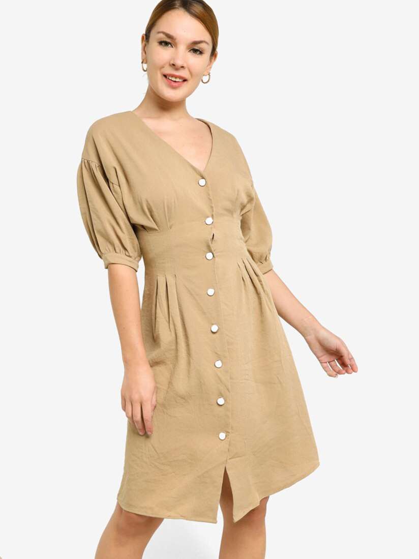 Buy ZALORA BASICS Beige Fit Flared Mini Dress Dresses for Women 16780066 Myntra