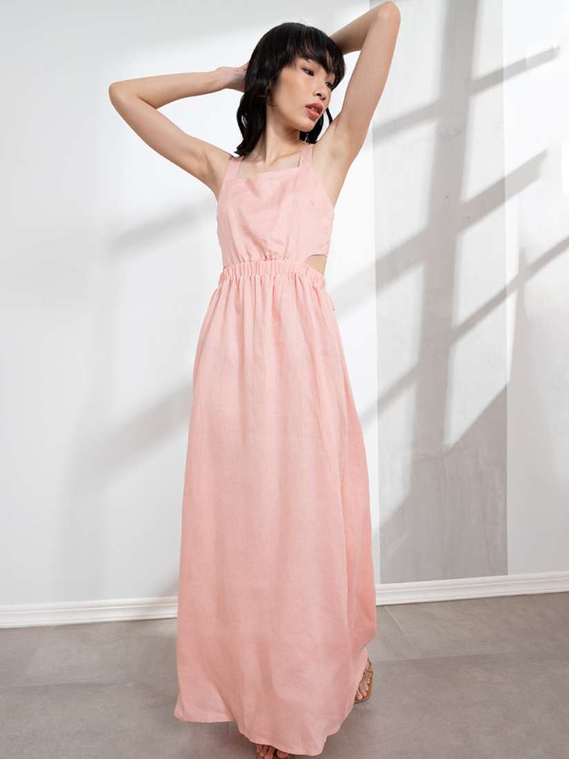 Buy ORIGIN BY ZALORA Pink Linen A Line Maxi Dress Dresses for Women 16781252 Myntra