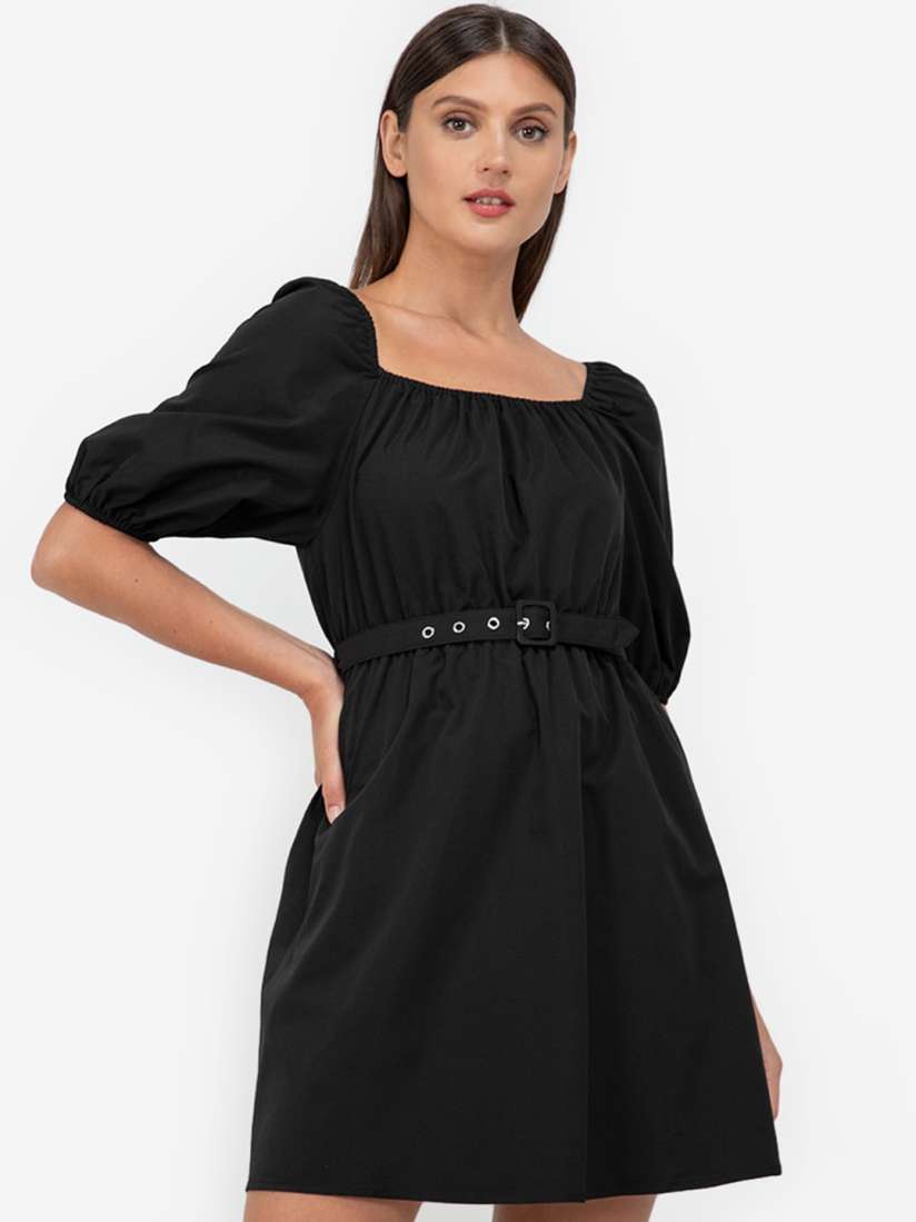 Buy ZALORA WORK Women Black Solid Puff Sleeve Mini Fit Flare Dress Dresses for Women 16782356 Myntra