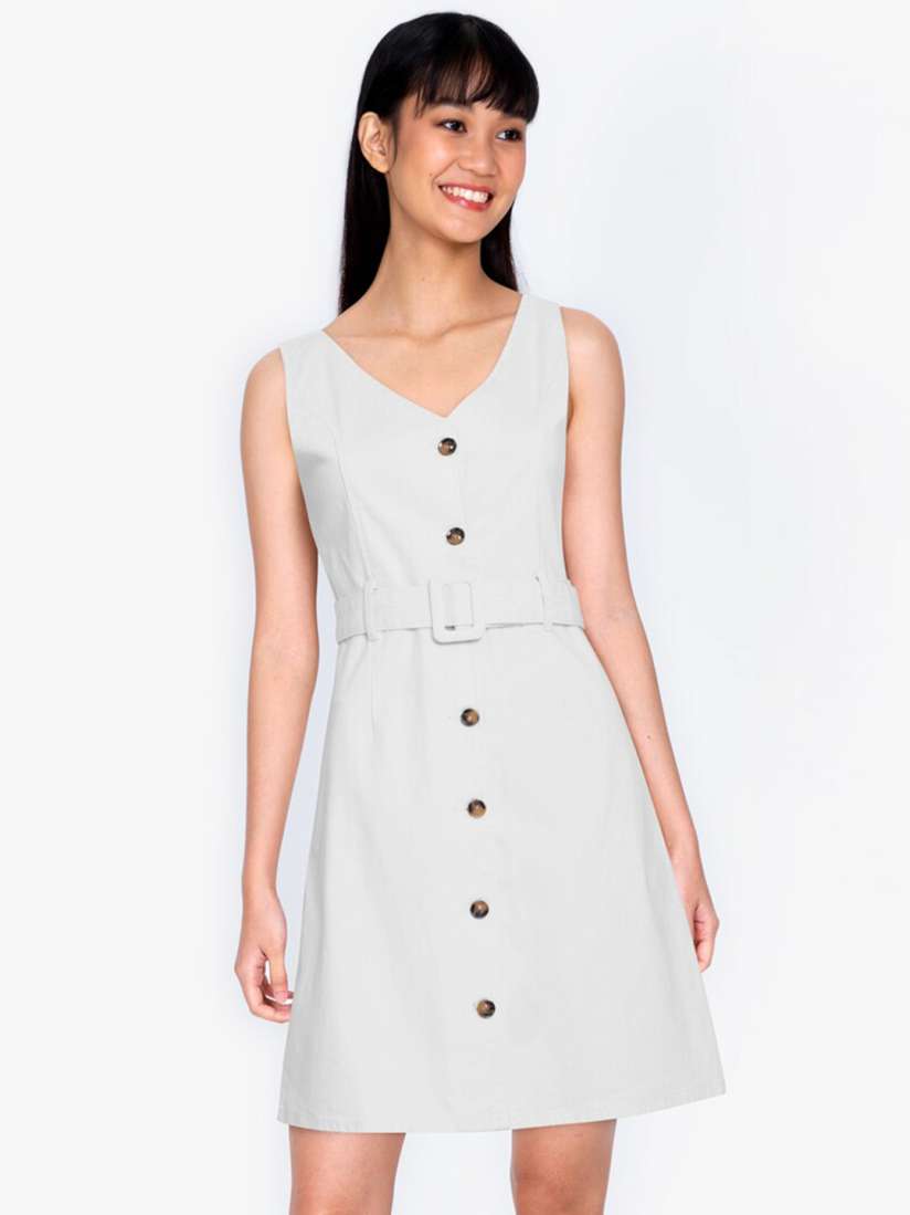 Buy ZALORA BASICS Women White Button Down A Line Dress With Belt Dresses for Women 16785134 Myntra
