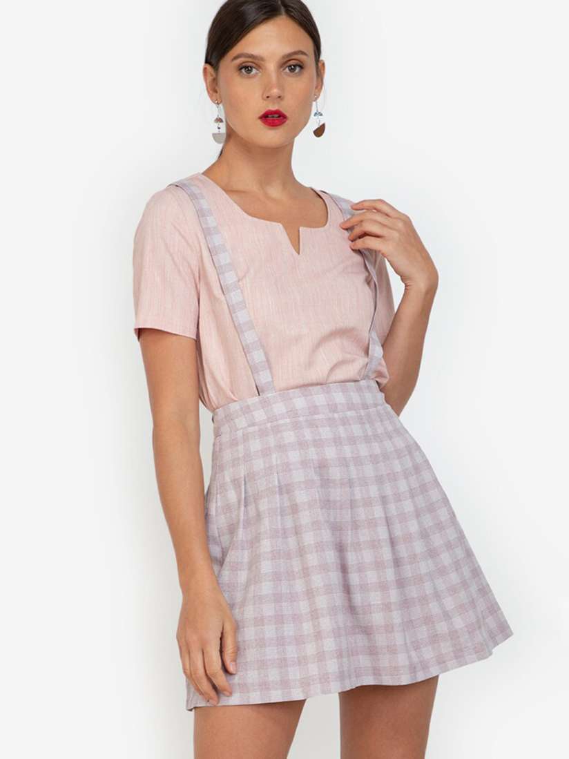 Pink checked pinafore top