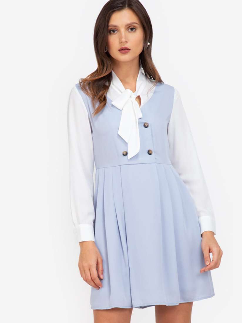 Buy ZALORA WORK Women Blue White Colourblocked Pinafore Dress Dresses for Women 16785952 Myntra