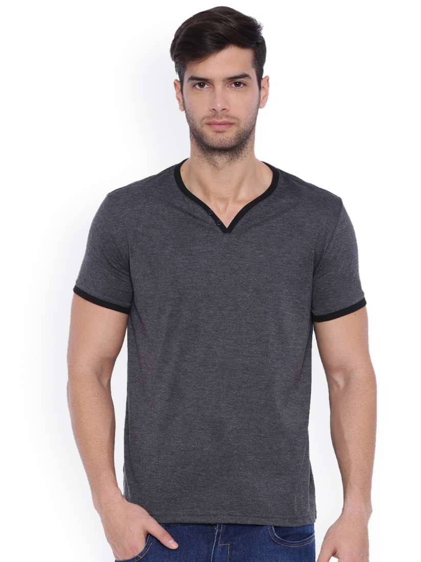 Buy DEEZENO Men Charcoal Grey Solid V Neck T shirt Tshirts for Men 1679319 Myntra