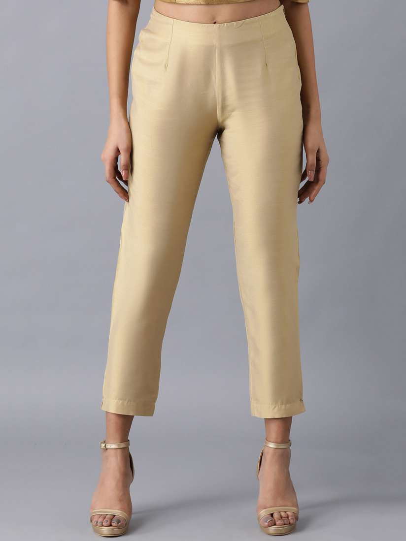 Buy W Women Gold Toned Slim Fit Trousers Trousers for Women 16793516 Myntra