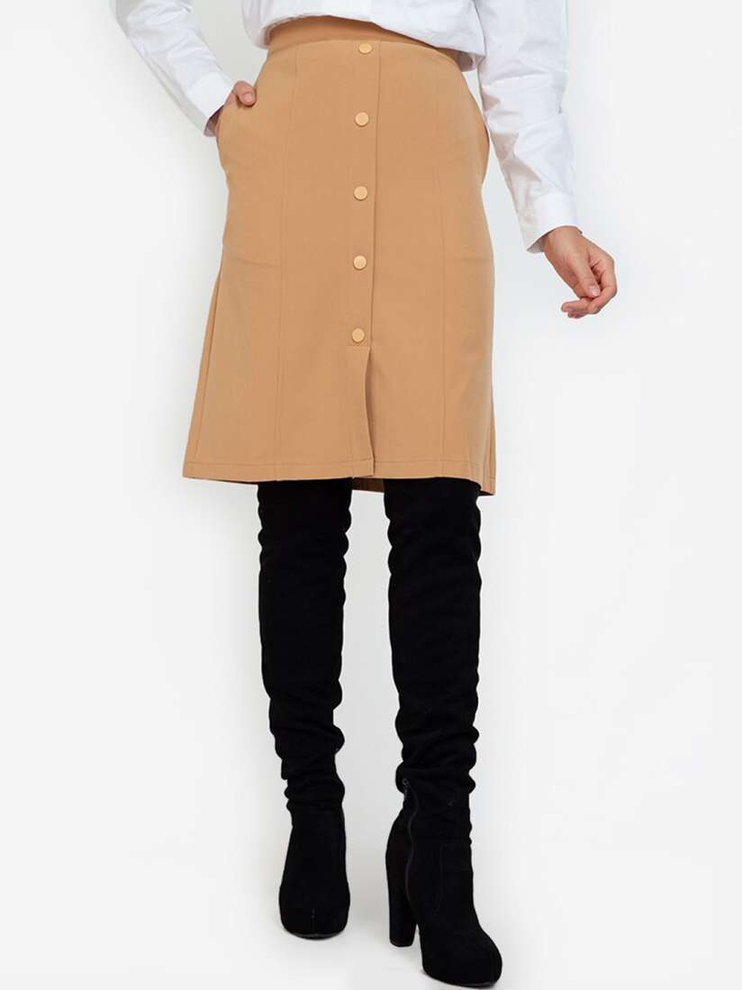 Button down brown skirt cheap