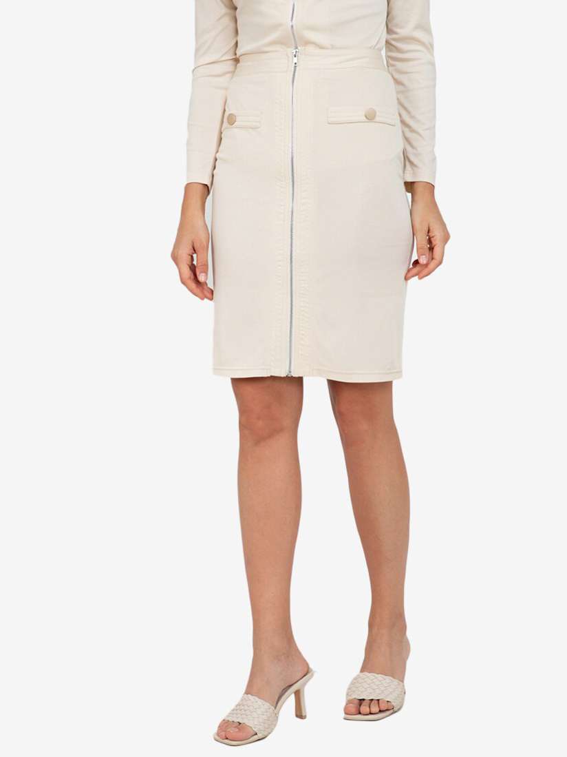 White zip front pencil skirt top