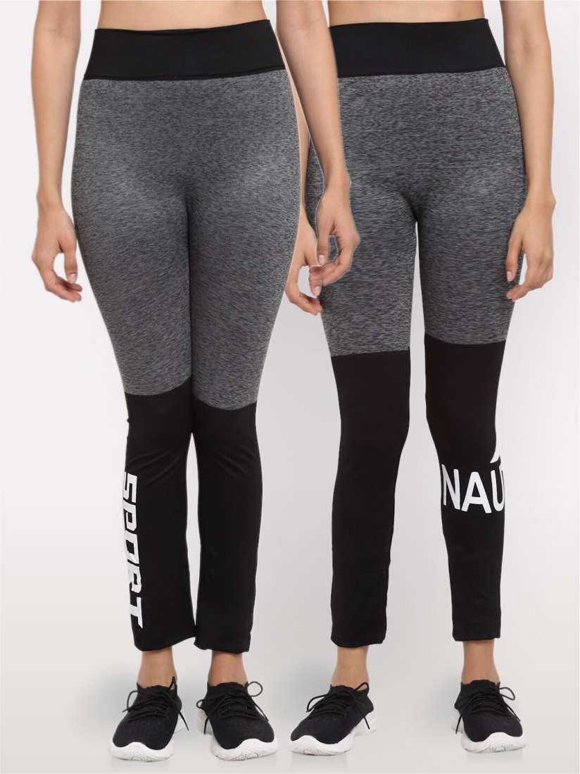 Buy NEUDIS Women Pack Of 2 Grey Black Seamless Yoga Jeggings Tights for Women 16803140 Myntra