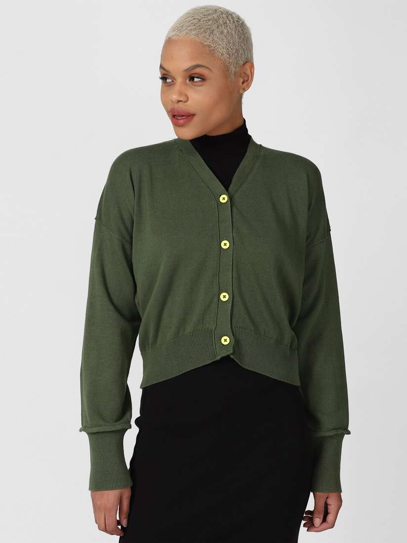 Buy FOREVER 21 Women Olive Green Cardigan Sweaters for Women