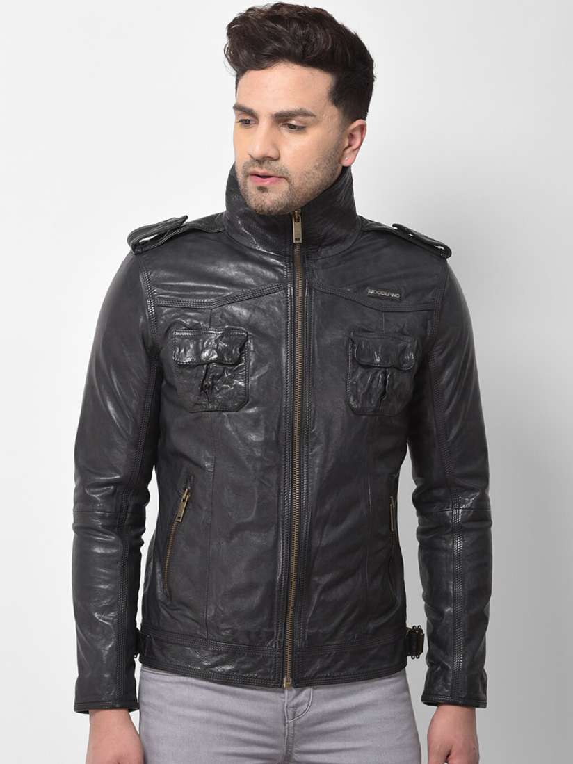Buy Woodland Men Black Leather Water Resistant Leather Jacket Jackets for Men 16829124 Myntra