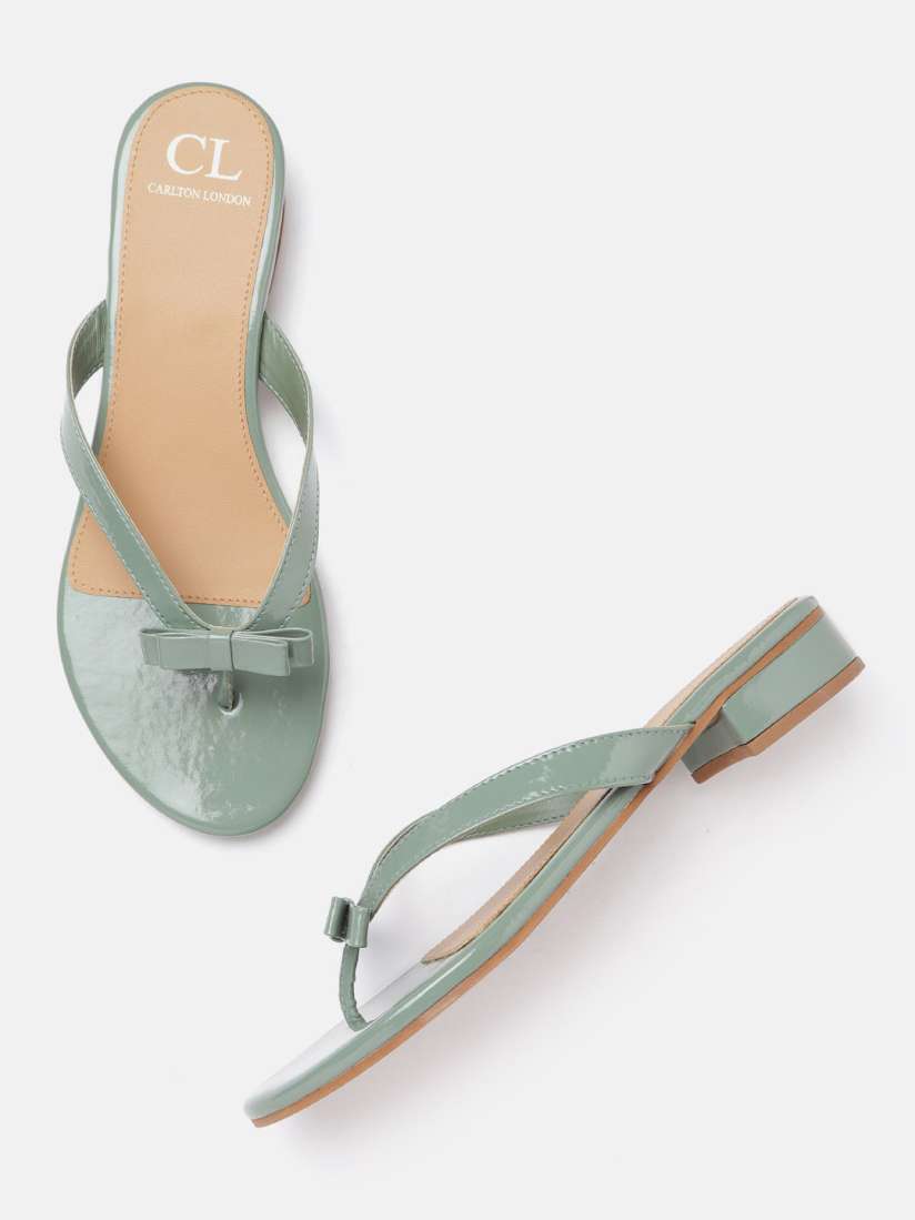Buy Carlton London Women Olive Green Solid Open Toe Flats with Bows Glossy Finish Flats for Women 16829282 Myntra