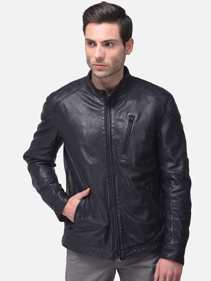 Buy Woods Men Black Water Resistant Leather Jacket Jackets for Men 16829794 Myntra