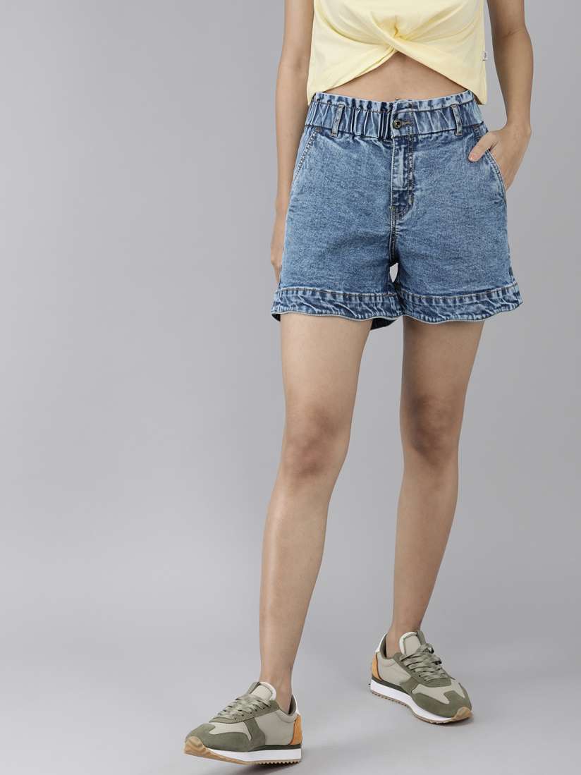 Buy Roadster Women Blue Hem Detail Shorts Shorts for Women 16836262 Myntra