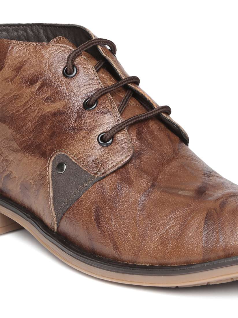 Buy Lee Cooper Men Brown Textured Mid Top Leather Flat Boots Casual Shoes for Men 1683671 Myntra