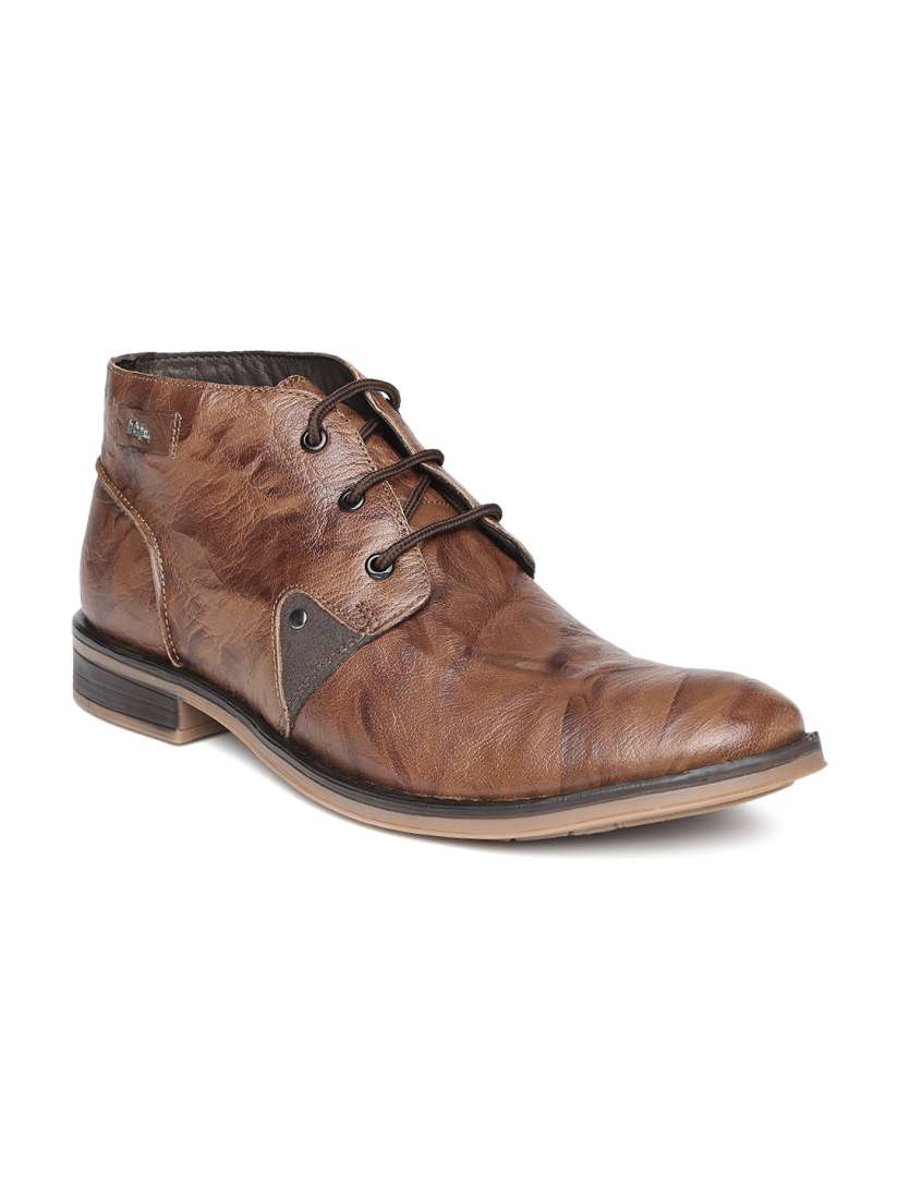 Buy Lee Cooper Men Brown Textured Mid Top Leather Flat Boots Casual Shoes for Men 1683671 Myntra