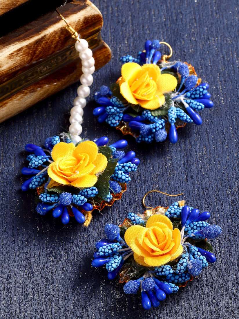 Buy ZENEME Yellow Blue Gota Patti Floral Jewellery Set Jewellery Set for Women 16837424 Myntra
