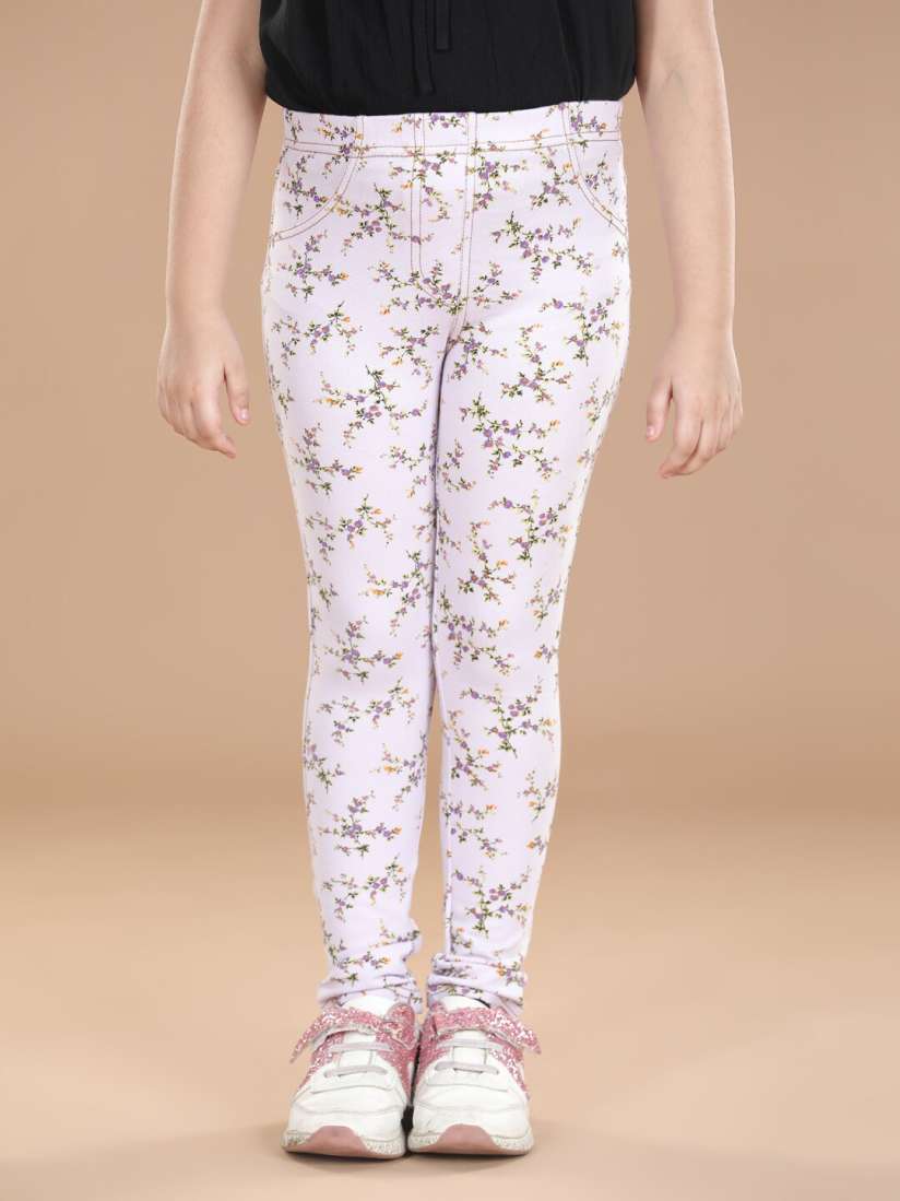 Buy StyleStone Girls Purple White Floral Printed Cotton Jeggings Jeggings for Girls 16840218 Myntra