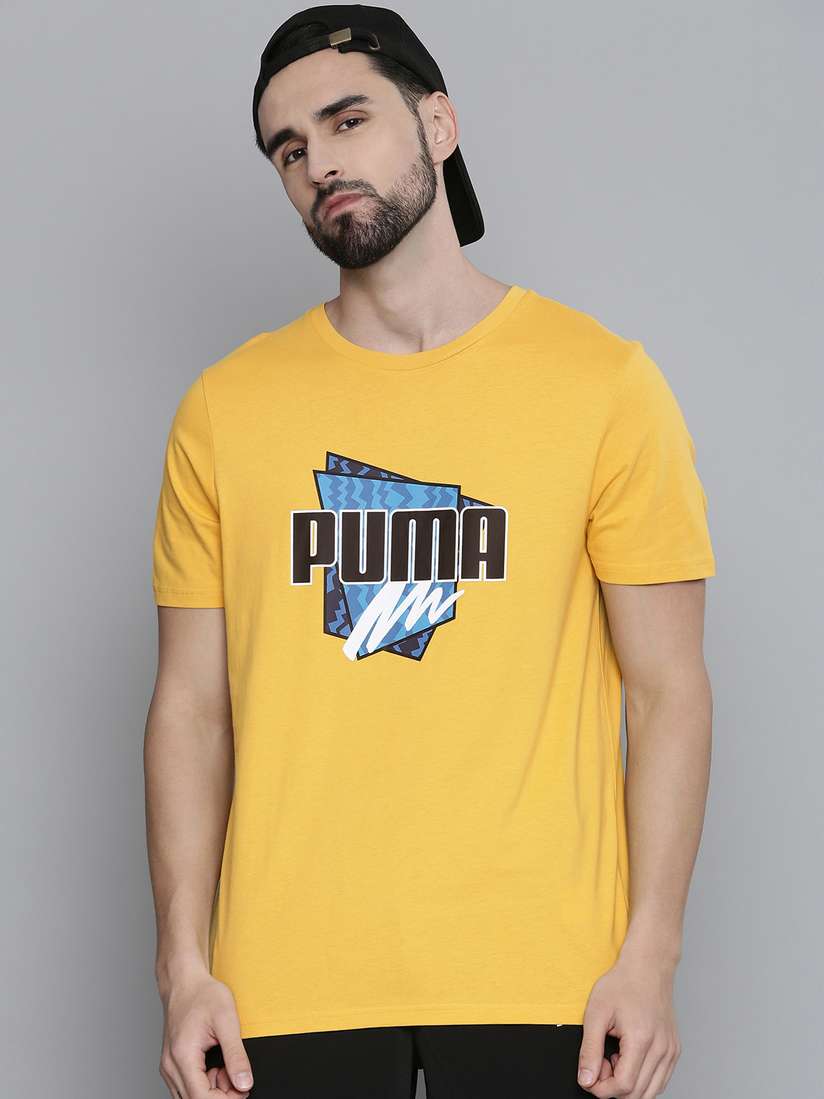Buy Puma Men Yellow Black Regular Fit Brand Logo Printed Summer