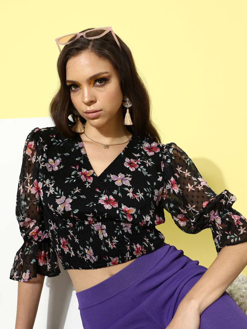 Buy EVERYDAY by ANI Women Stylish Black Floral Cropped Top Tops for Women 16849458 Myntra