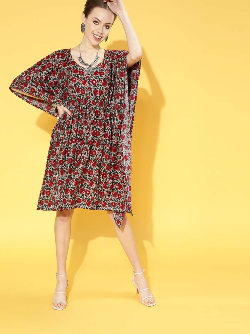 Buy InWeave Maroon Grey Jaal Print Kaftan Dress Dresses for Women 16855604 Myntra