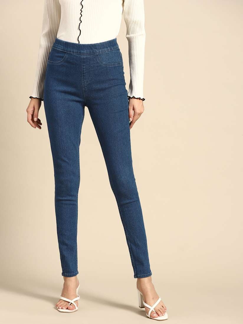 Buy all about you Blue Solid Super Skinny Fit High Rise Denim Jeggings Jeggings for Women 16860418 Myntra