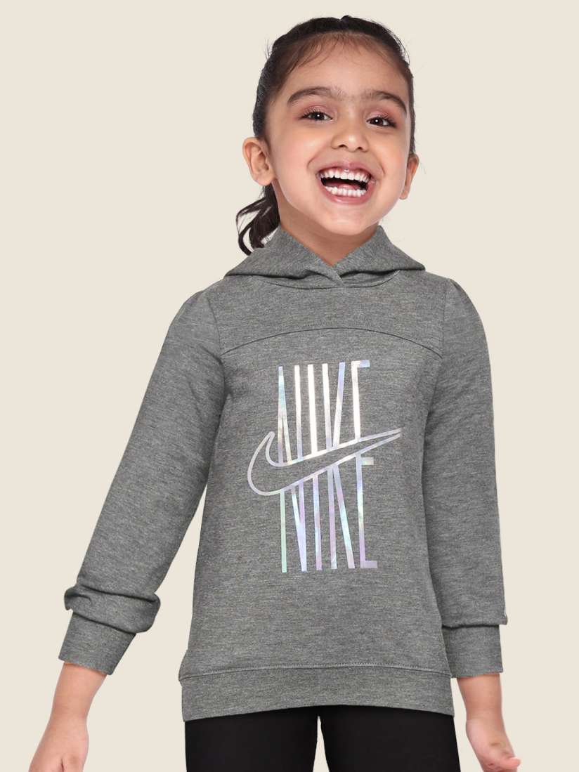 Buy Nike Girls Charcoal Grey Sportswear Rise Pullover Hoodie Sweatshirts for Girls 16862948 Myntra