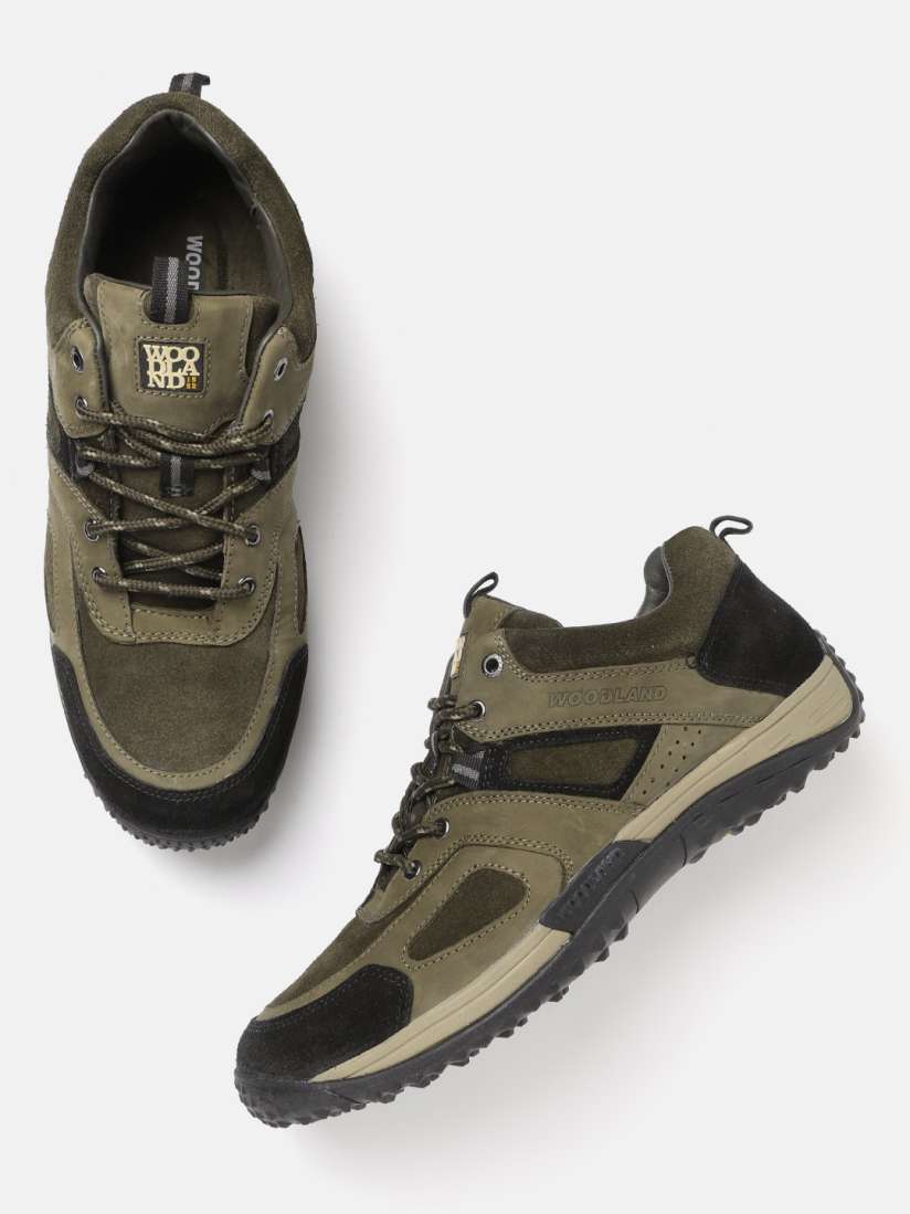 Buy Woodland Men Olive Green Black Colourblocked Leather Sneakers Casual Shoes for Men 16871844 Myntra