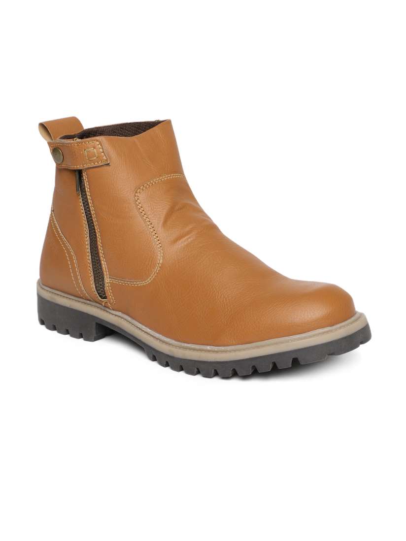 Buy Provogue Men Tan Solid Synthetic Leather Mid Top Flat Boots Boots for Men 1687264 Myntra