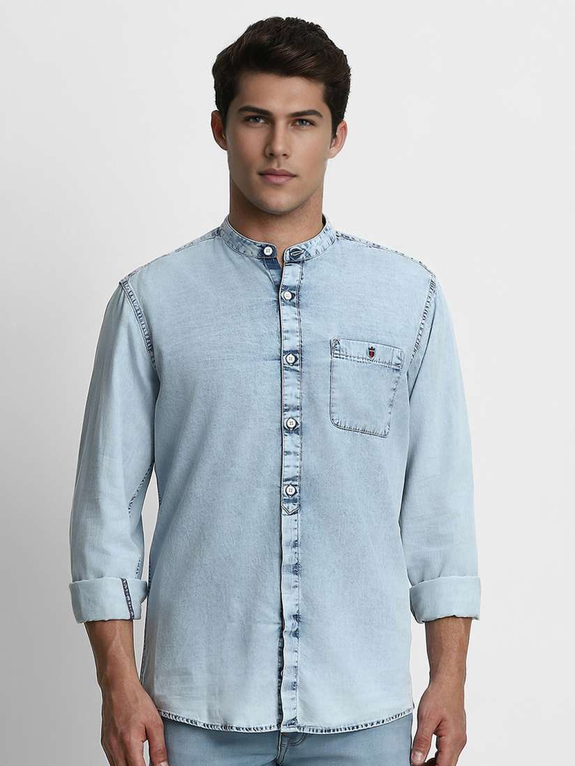 Buy Louis Philippe Jeans Men Blue Slim Fit Solid Opaque Pure Cotton Casual Denim Shirt Shirts for Men 16878876 Myntra