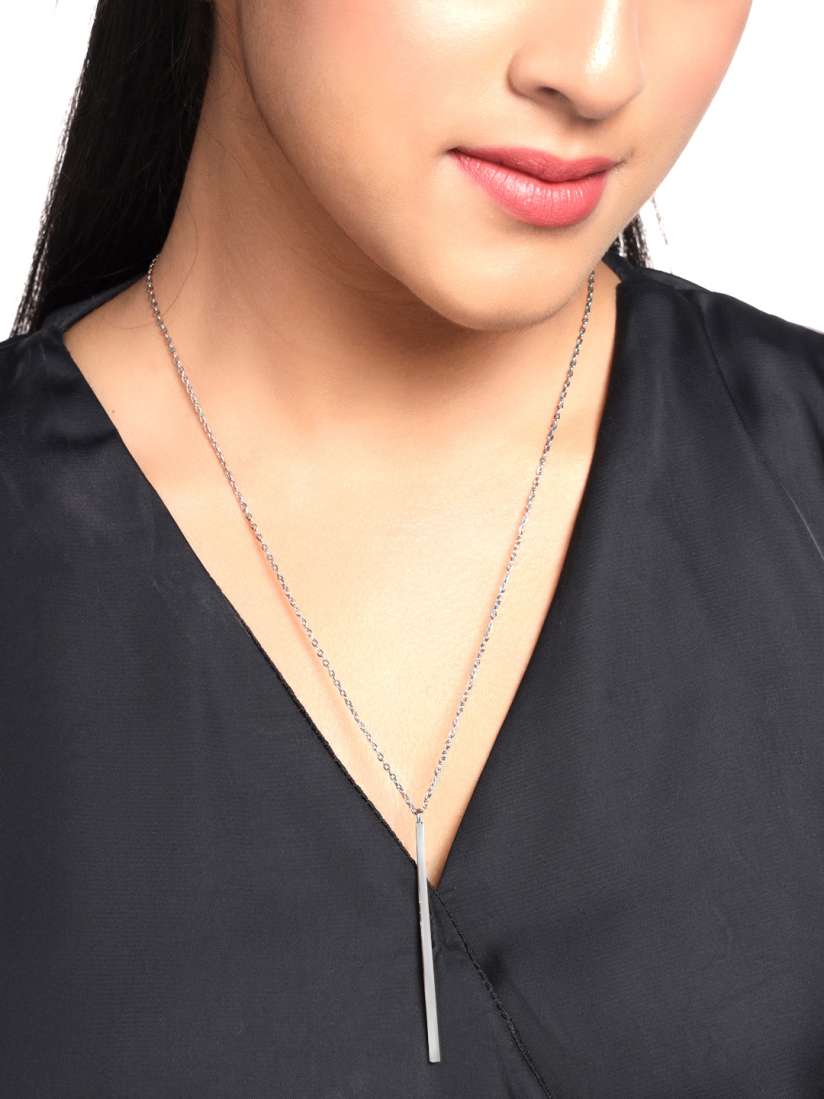 Buy Yellow Chimes White Silver Plated Bar Style Pendant Neck Chain Pendant for Women 16879112 Myntra