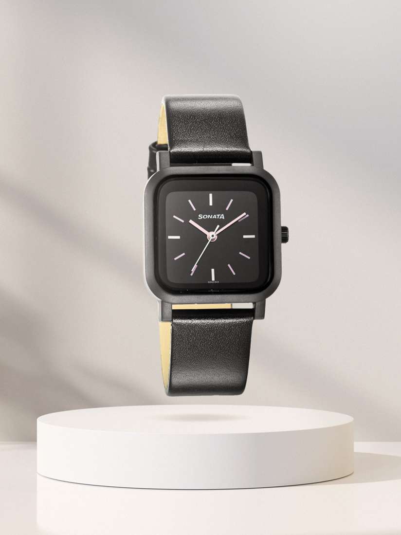 Buy Sonata Women Black Dial Black Leather Straps Analogue Watch 87037PL05W Watches for Women 16879768 Myntra