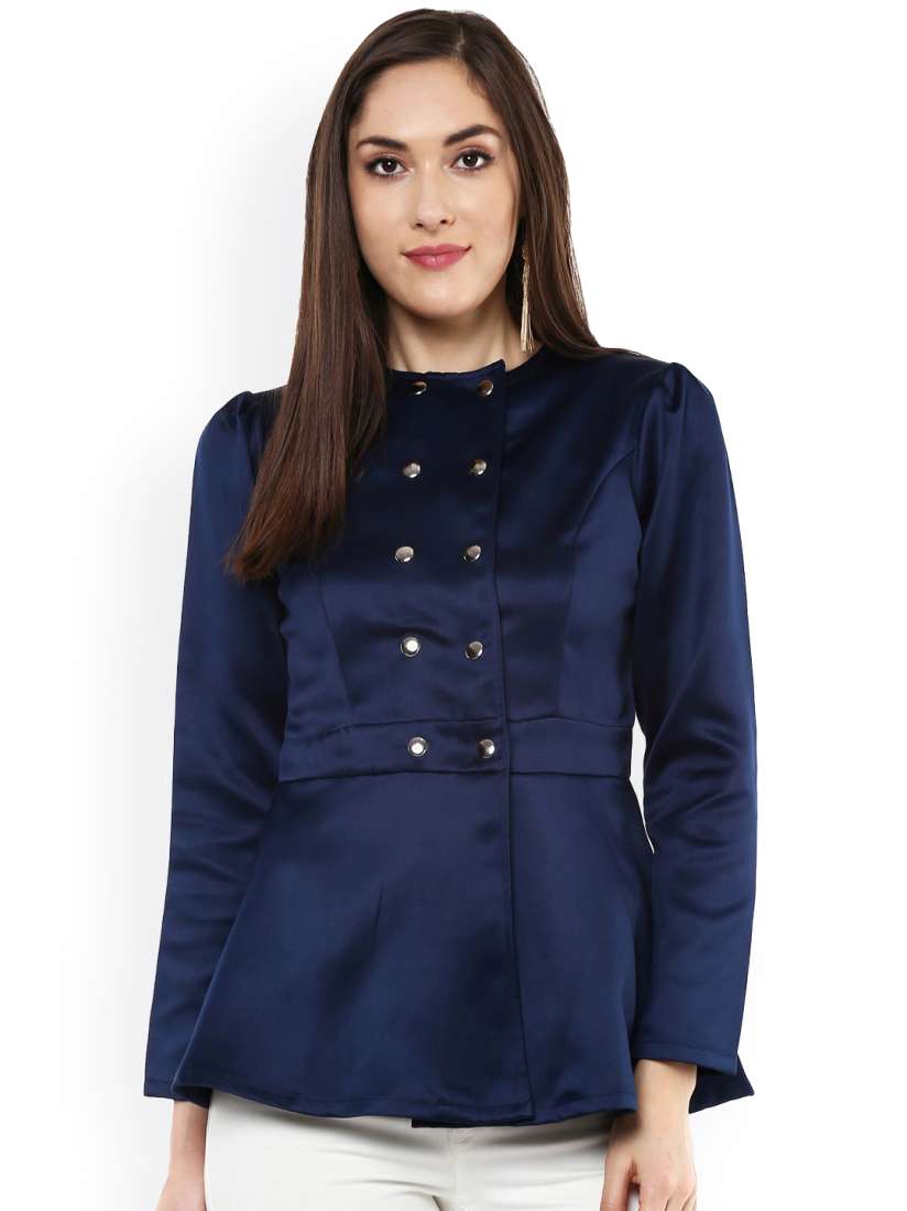 Buy SASSAFRAS Navy Blue Peplum Jacket Jackets for Women Myntra