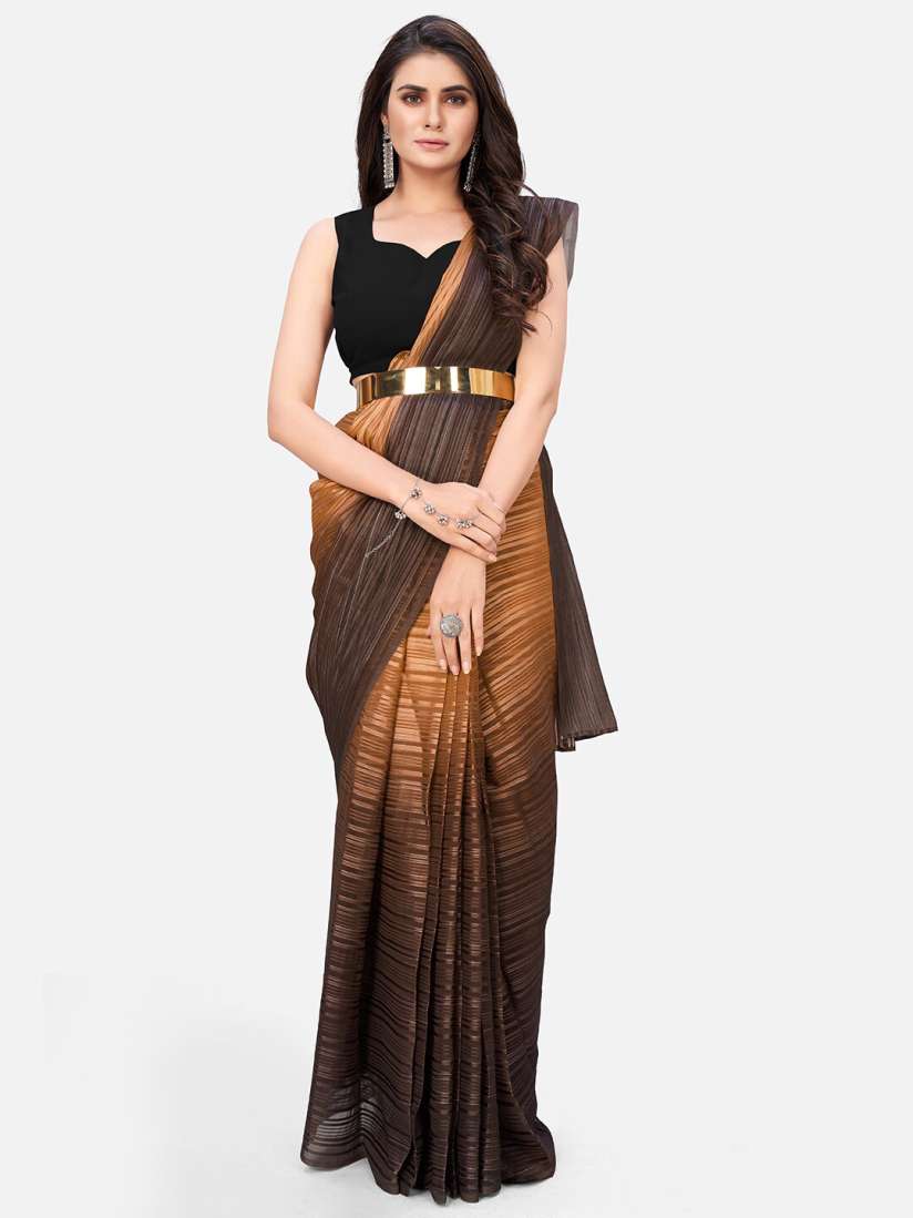 Buy SHOPGARB Coffee Brown Beige Striped Leheriya Saree with Metal Belt Sarees for Women 16887092 Myntra
