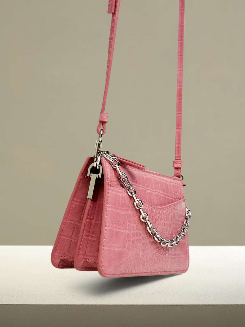 Buy MANGO Pink Crocs Textured Structured Handheld Bag Handbags for Women 16892416 Myntra