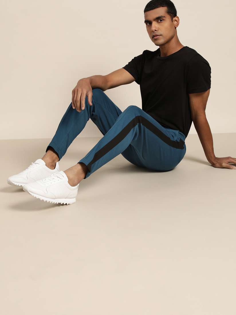 Buy ether Men Teal Blue Side Striped Track Pants Track Pants for Men 16895714 Myntra