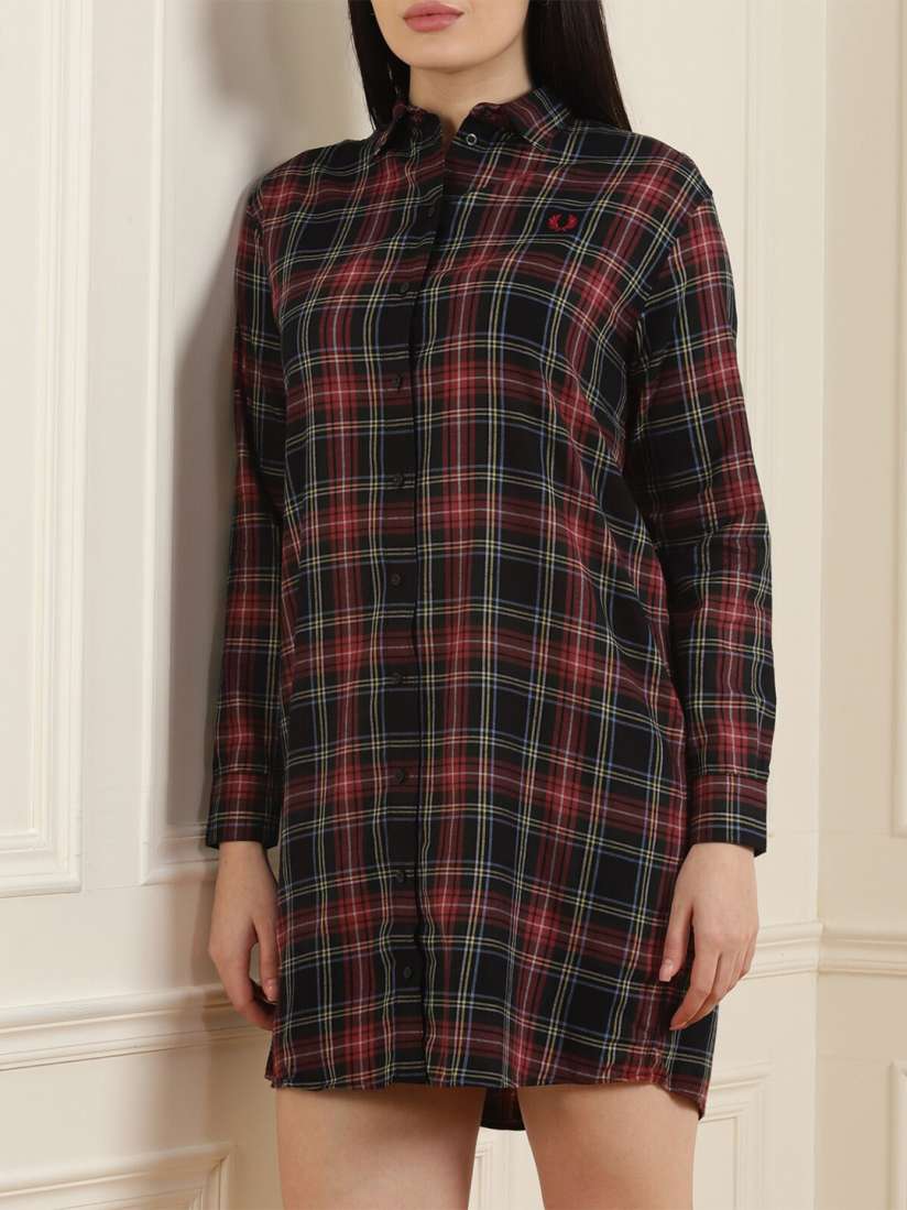 Buy Fred Perry Black Checked Pure Cotton Shirt Dress Dresses for Women 16896238 Myntra