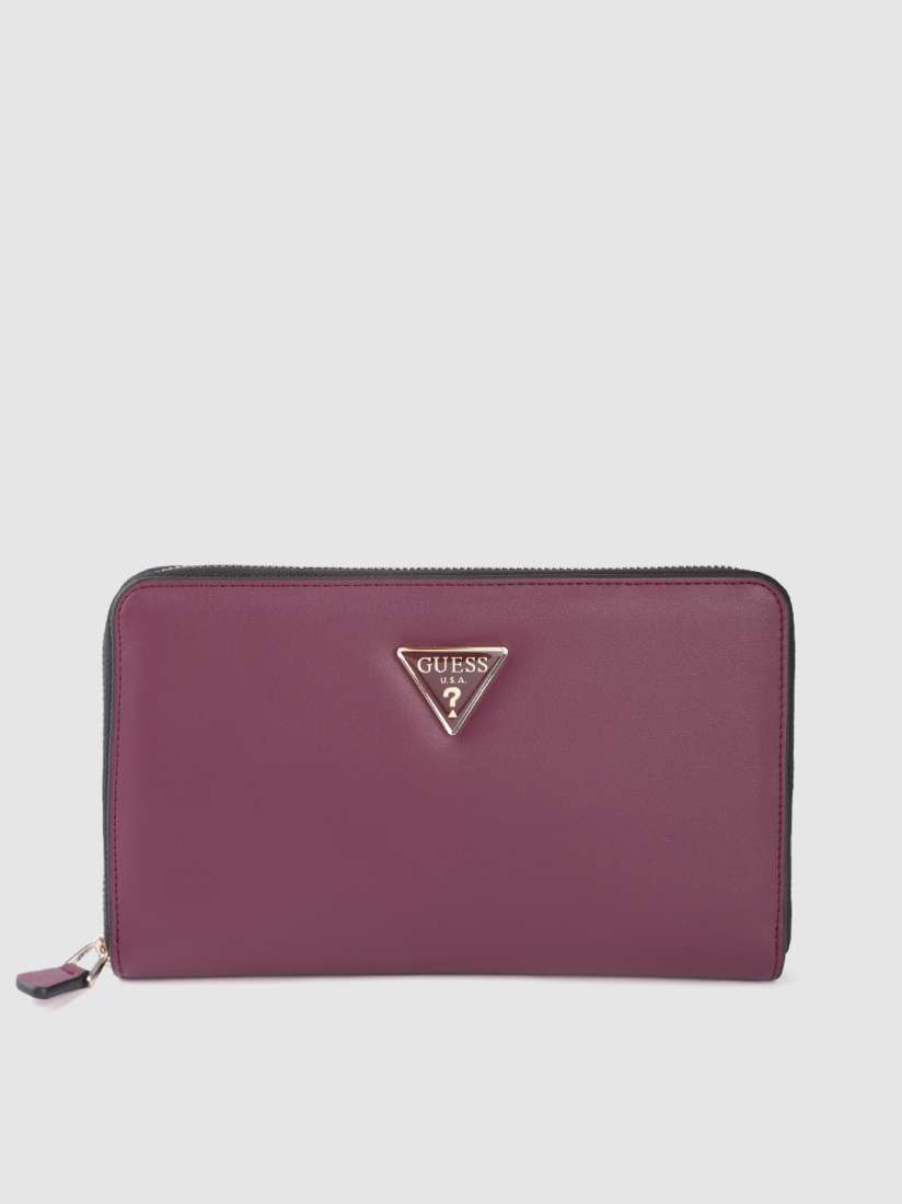 Buy GUESS Women Aubergine Solid Zip Around Wallet Wallets for Women 16896316 Myntra