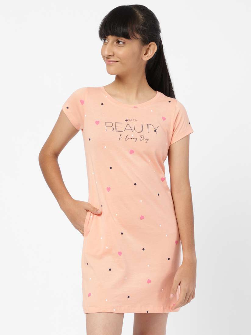 Buy Sweet Dreams Girls Peach Coloured Printed Nightdress Nightdress for Girls 16905424 Myntra