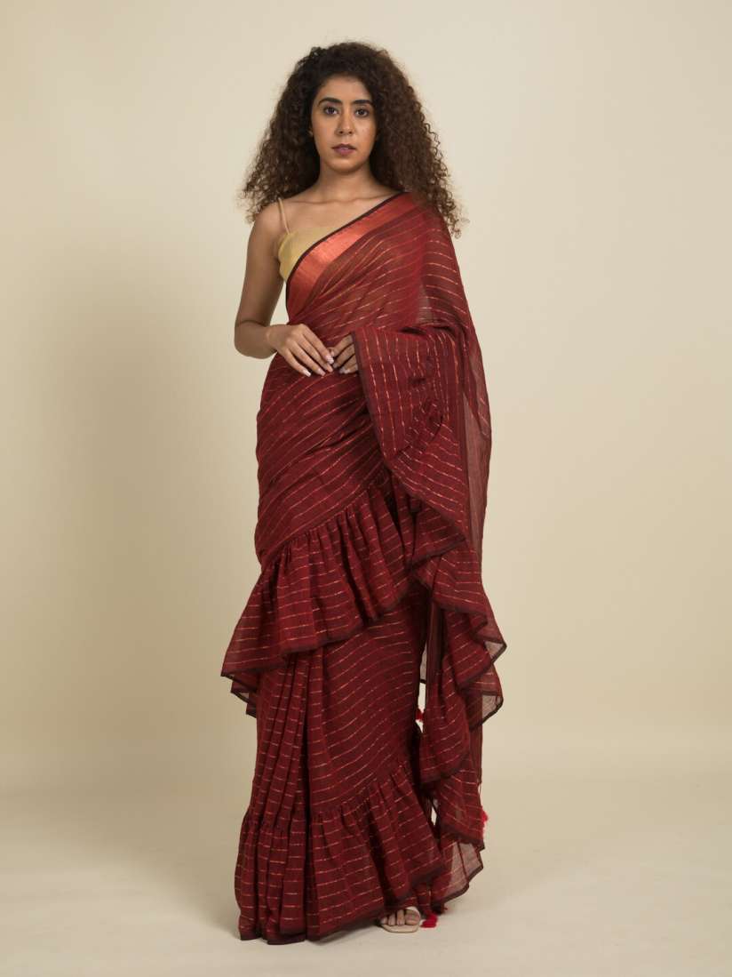 Frill saree on myntra on sale