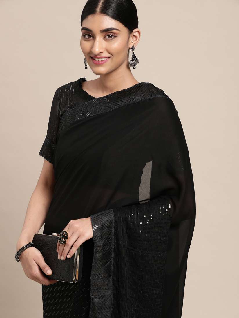 Buy Satrani Black Sequin Embellished Saree Sarees for Women 16913974 Myntra