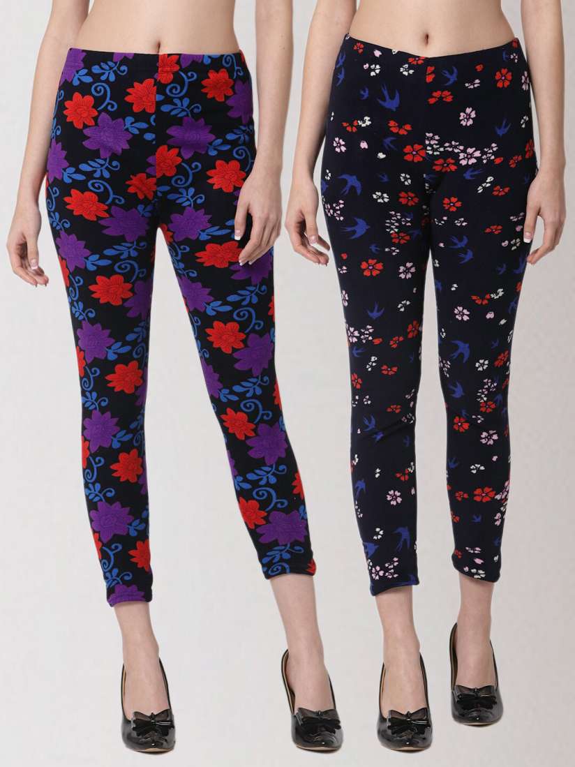 Buy KLOTTHE Women Pack Of 2 Floral Printed Skinny Fit Woollen Treggings Jeggings for Women 16918228 Myntra