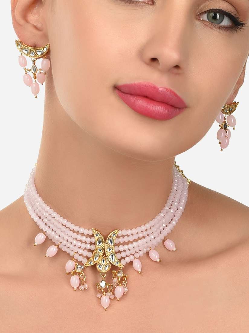 Buy Zaveri Pearls Pink Gold Plated Kundan Choker Jewellery Set Jewellery Set for Women 16927636 Myntra