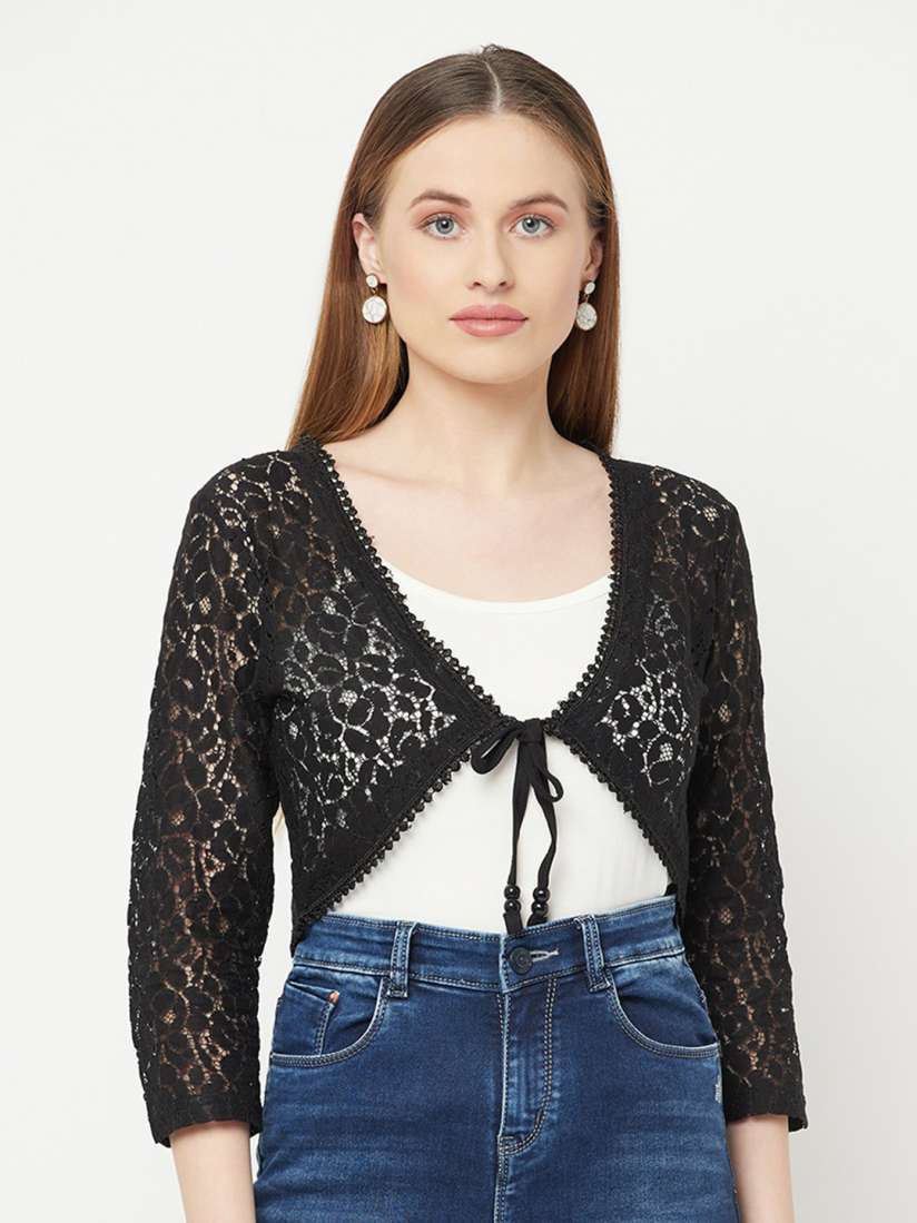 Buy Espresso Women Black Tie Up Lace Shrug Shrug for Women 16933482 Myntra