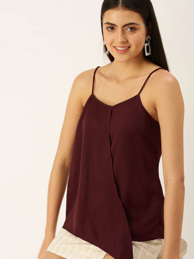 Buy FOREVER 21 Maroon Layered Detail Shoulder Strap Top Tops for Women 16935682 Myntra