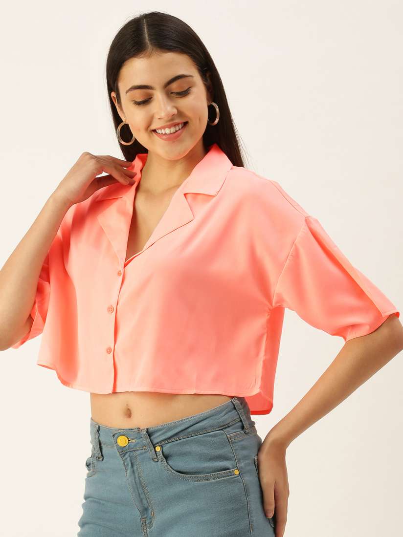 Buy FOREVER 21 Women Neon Pink Solid Shirt Style Crop Top Tops for Women 16935760 Myntra