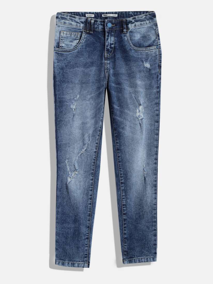 Buy M H Juniors Girls Boyfriend Fit Mildly Distressed Stretchable Jeans Jeans for Girls 16941598 Myntra
