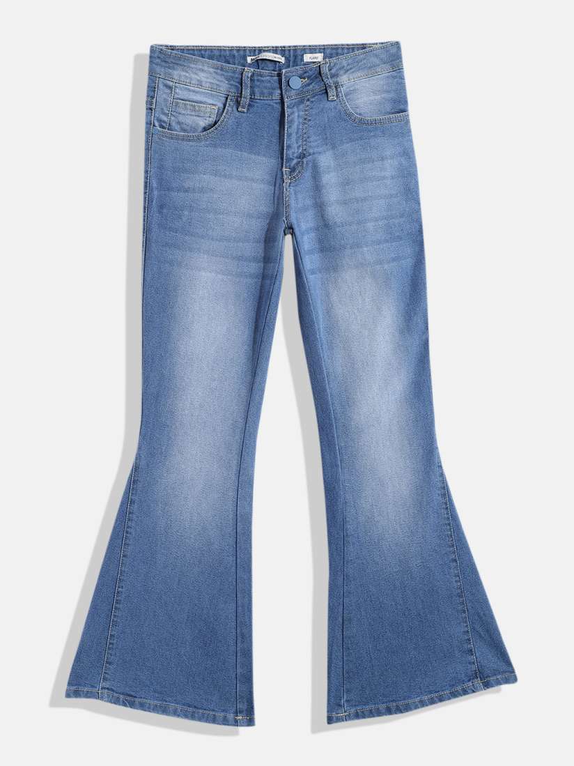 Buy M H Juniors Girls Blue Flared Heavy Fade Stretchable Jeans Jeans for Girls 16941626 Myntra