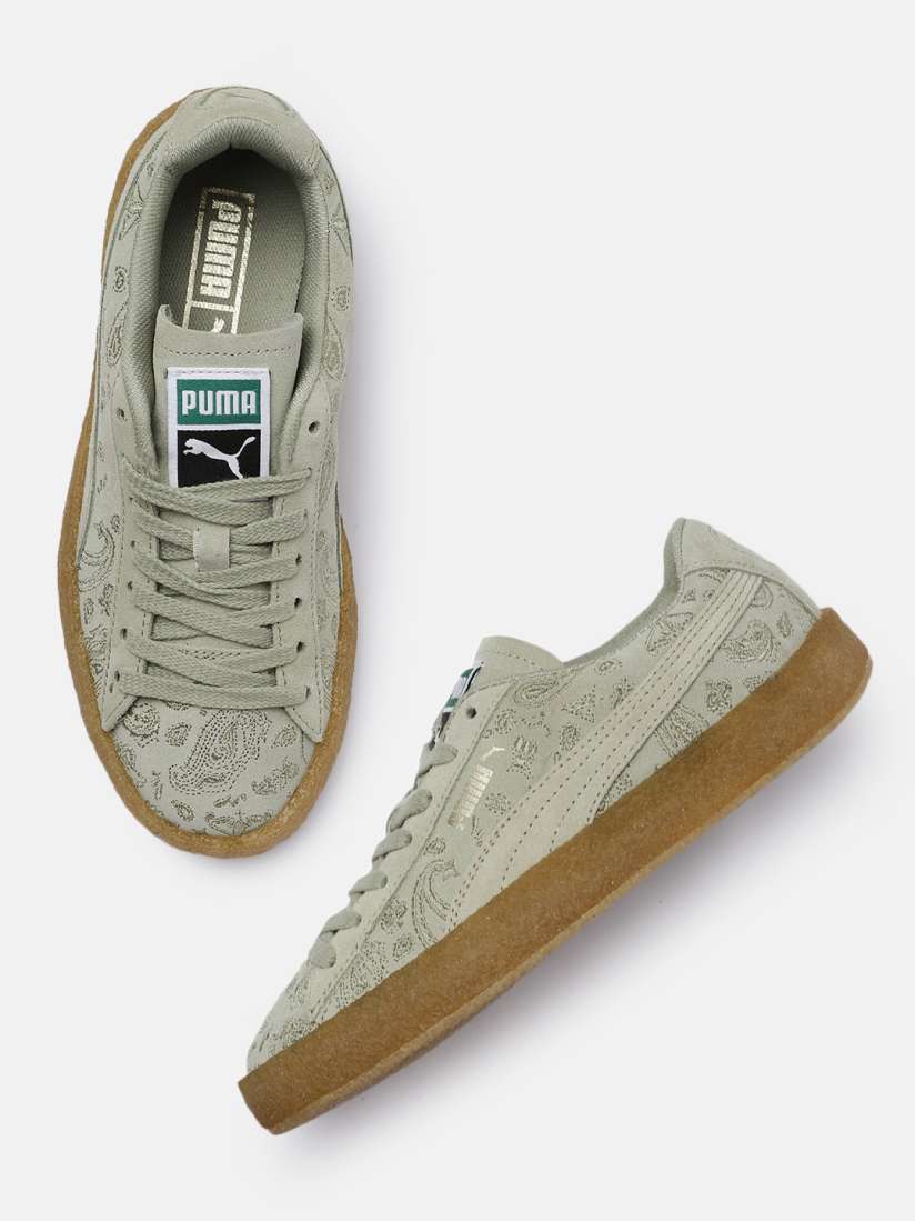 Buy Puma Unisex Sage Green Embroidered Leather Sneakers Casual Shoes for Unisex 16943264 Myntra