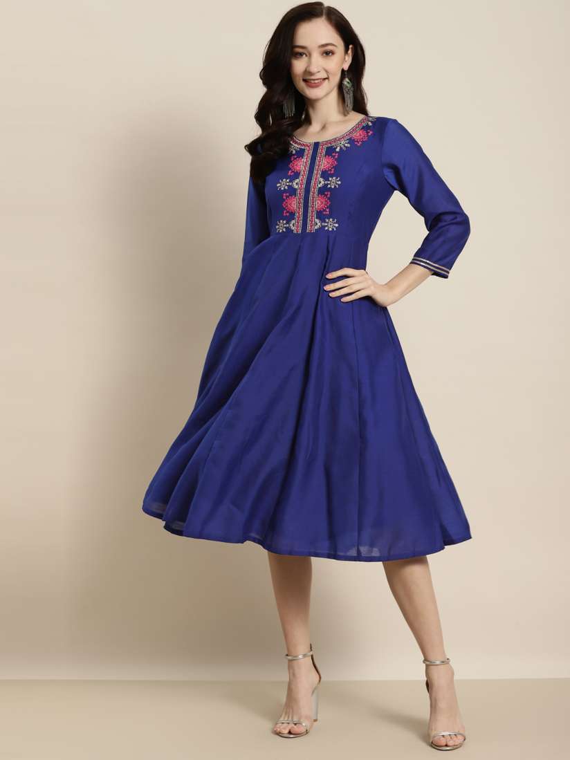 Buy Shae by SASSAFRAS Blue Pink Chanderi Embroidered Anarkali Dress Ethnic Dresses for Women 16945482 Myntra